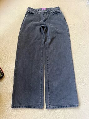 Edikted Wide Leg Jeans in Black Wash with Pink Ribbon Small